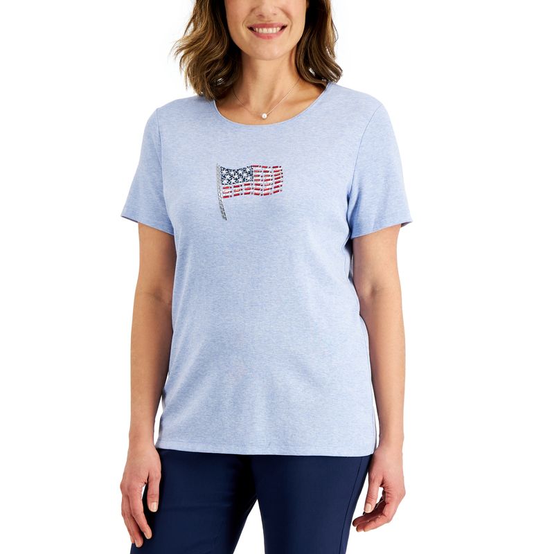 Karen Scott Womens Rhinestone Flag Top